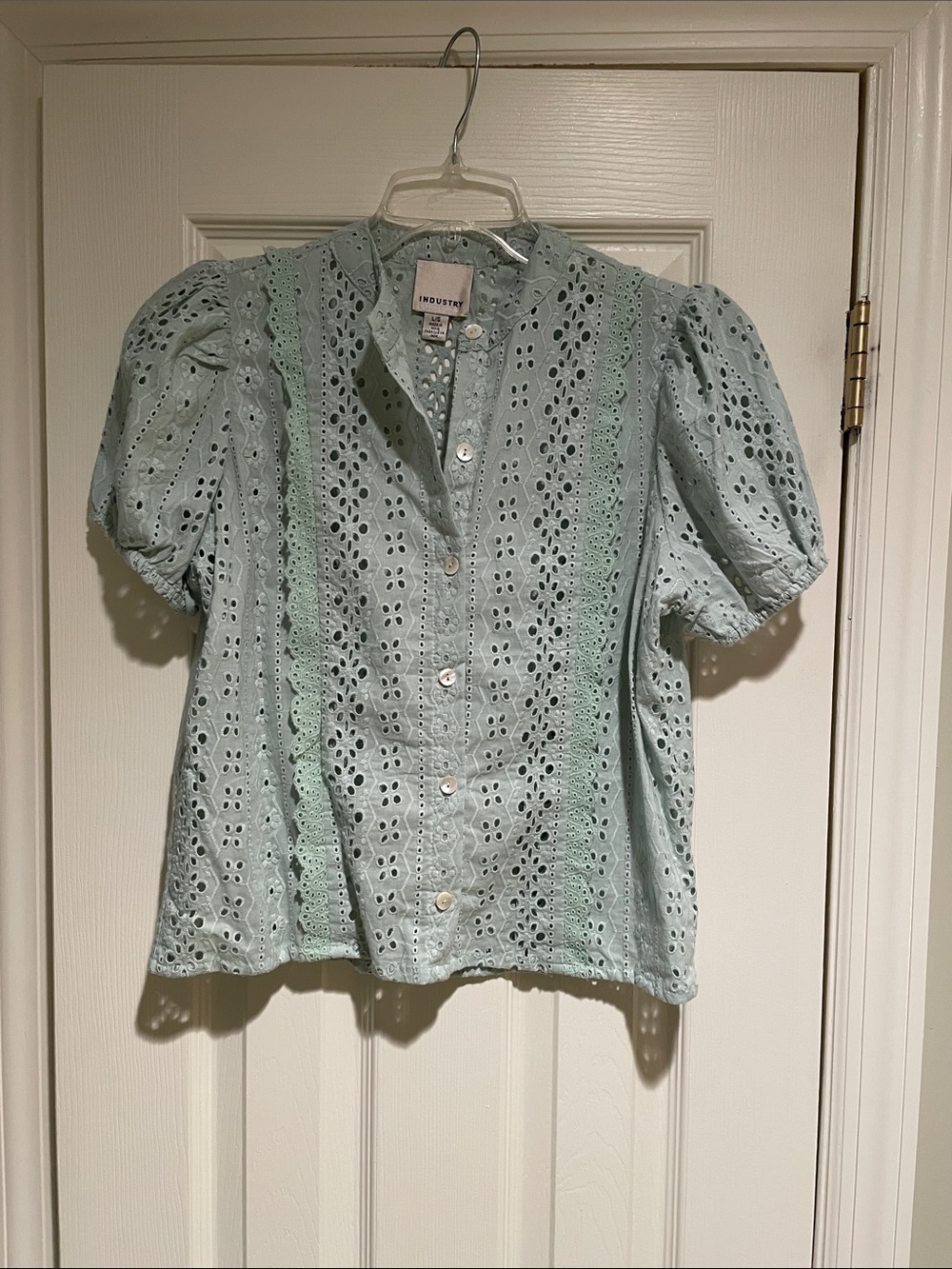 Industry cotton eyelet blouse mint green color size L